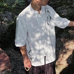 夏季新中式风刺绣竹叶立领五分袖衬衫男MT2308-P65图片