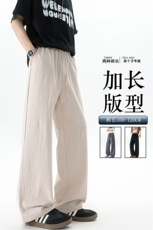 休闲裤女肌理长裤慵懒松弛感2025新款夏季松紧腰阔腿裤简约风，男装休闲裤，电商B312