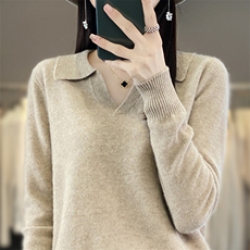 立领纯色羊毛衫女2024春秋新款修身内搭长袖打底针织衫羊毛，女装羊毛衫，桦兴羊绒