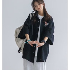 文艺新款气质潮流五分袖流行方领ins简约百搭原宿日系衬衫女慵懒，男装T恤，星座1210-1