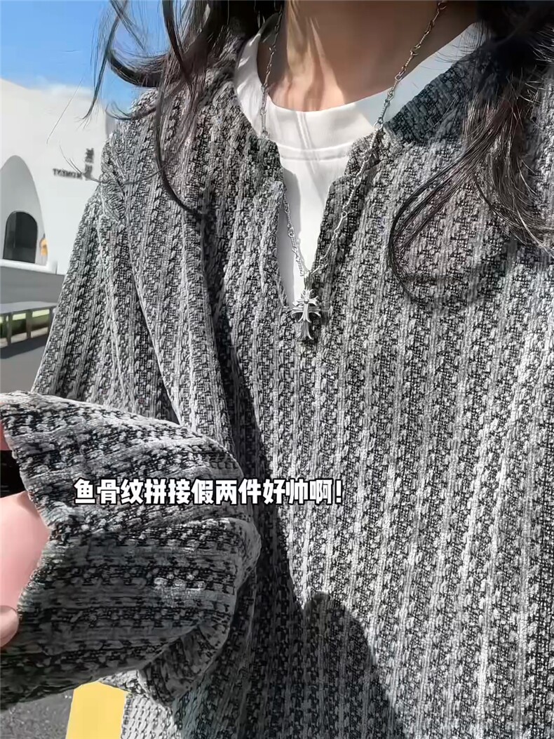XZ809A/SYR51/特P24假俩件雪尼尔V领长袖卫衣,男装T恤,星座809A(原222-1)
