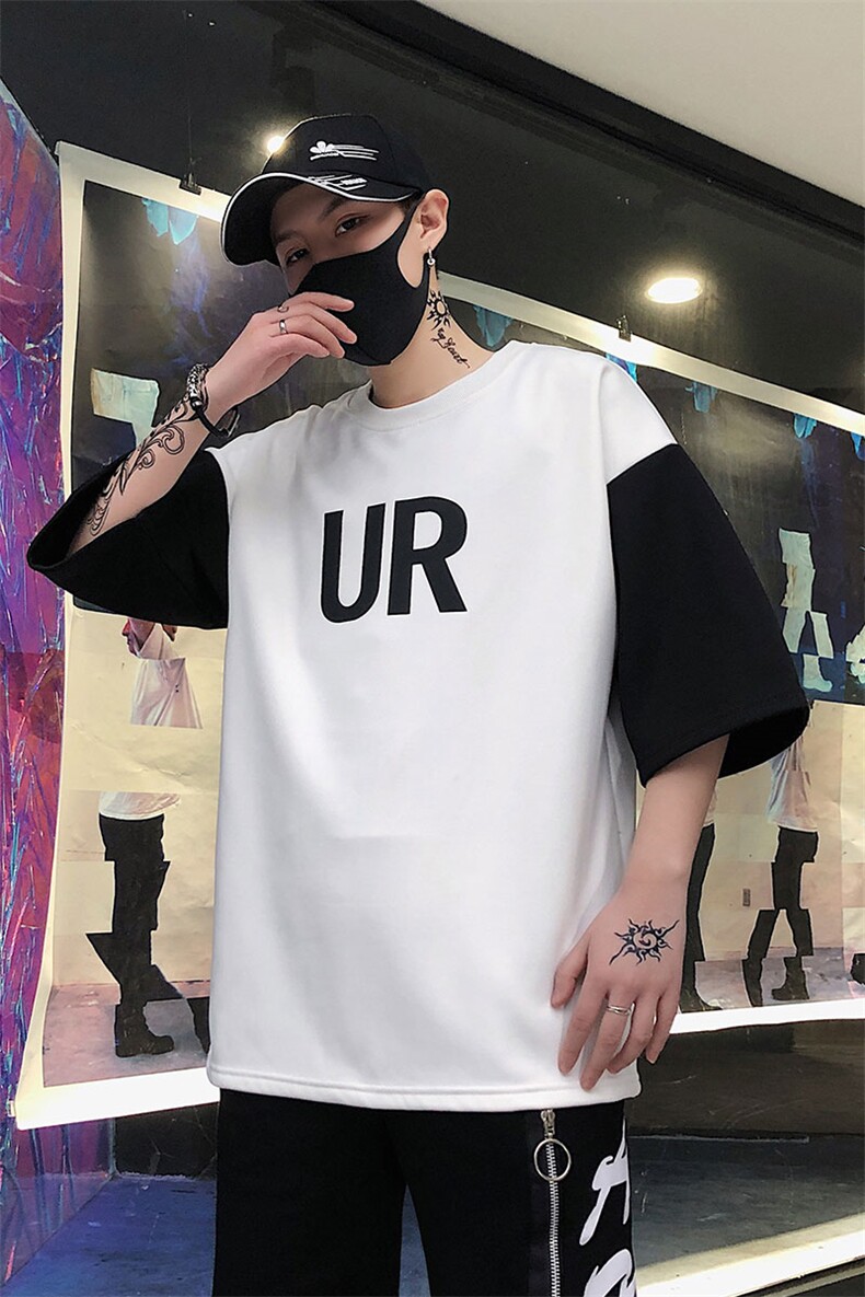 2021夏季新款宽松大码五分袖印花潮牌插色短袖T恤男A436-H32,男装T恤,电商A436