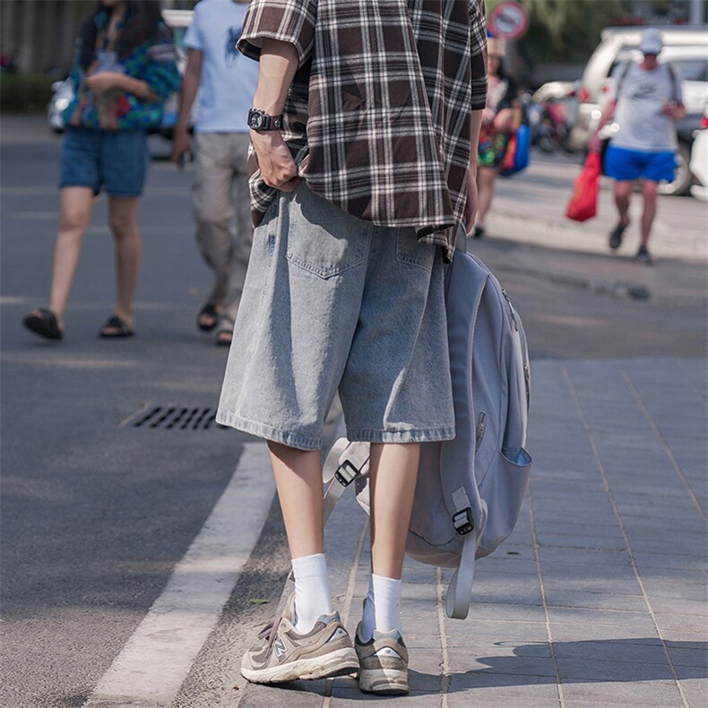 B225-K2127-P45-X59日系牛仔短裤男夏季宽松直筒中裤男生休闲,男装牛仔裤,电商B225