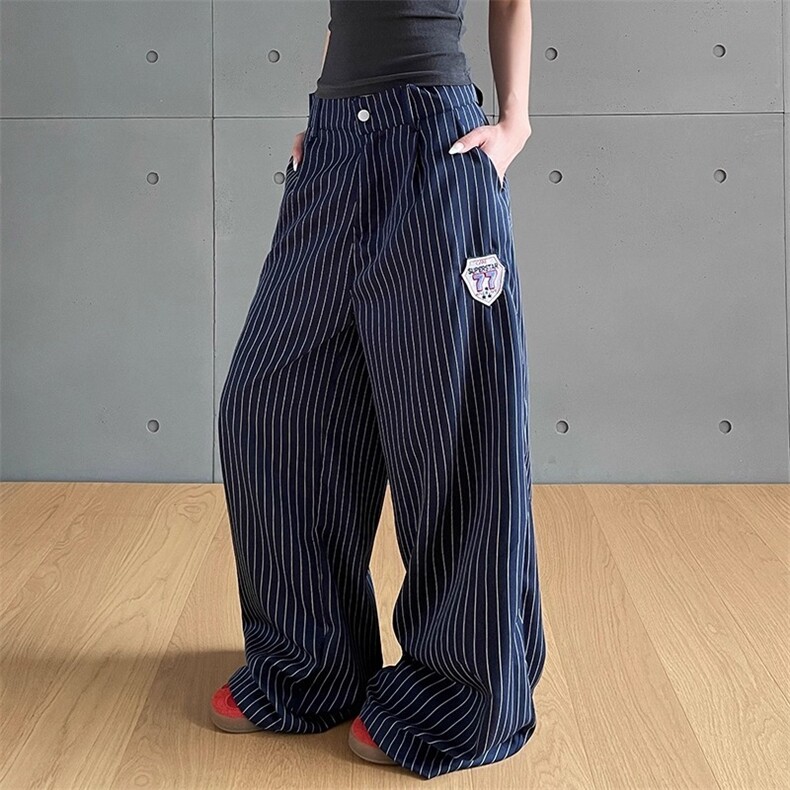 WE1893-P48美式复古条纹休闲裤男女新款宽松阔腿裤，男装休闲裤，电商B323A