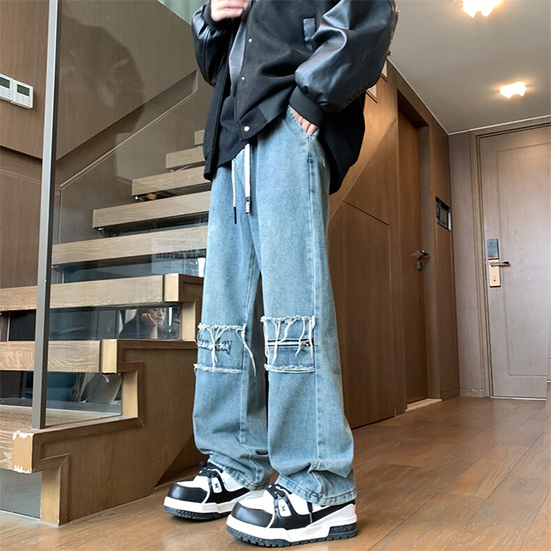 公寓风A129-K080P48秋冬水洗牛仔长裤【抖音客户可持续提供视频】,男装休闲裤,电商A129