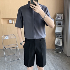 冰丝短袖衬衫男夏季韩版衬衣港风日系宽松大码五分袖寸衫九分短裤，男装牛仔裤，星座505-2（原电商A260-1)