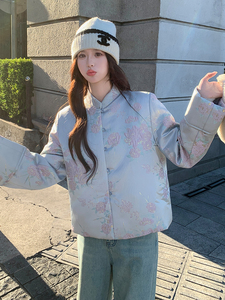 现货！（90新标带检）新中式提花料立体花羽绒服女气质保暖外套图片