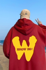！秋季重磅宽松大码港风黄W印花连帽卫衣LW115-特p35，男装卫衣，星座508（原C305）