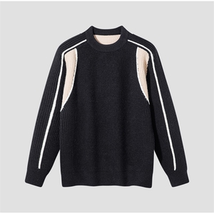 设计感毛衣男秋冬季网格肌理针织衫男外套高级感撞色圆领毛线衣服