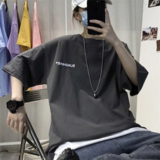 T06常年男士休闲字母印花T恤衫外套圆领半袖五分袖TEE男女中性，男装T恤，星座115A-3