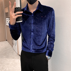 B302HF304P552023早春新款男士长袖满天星亮片衬衫社会风图片