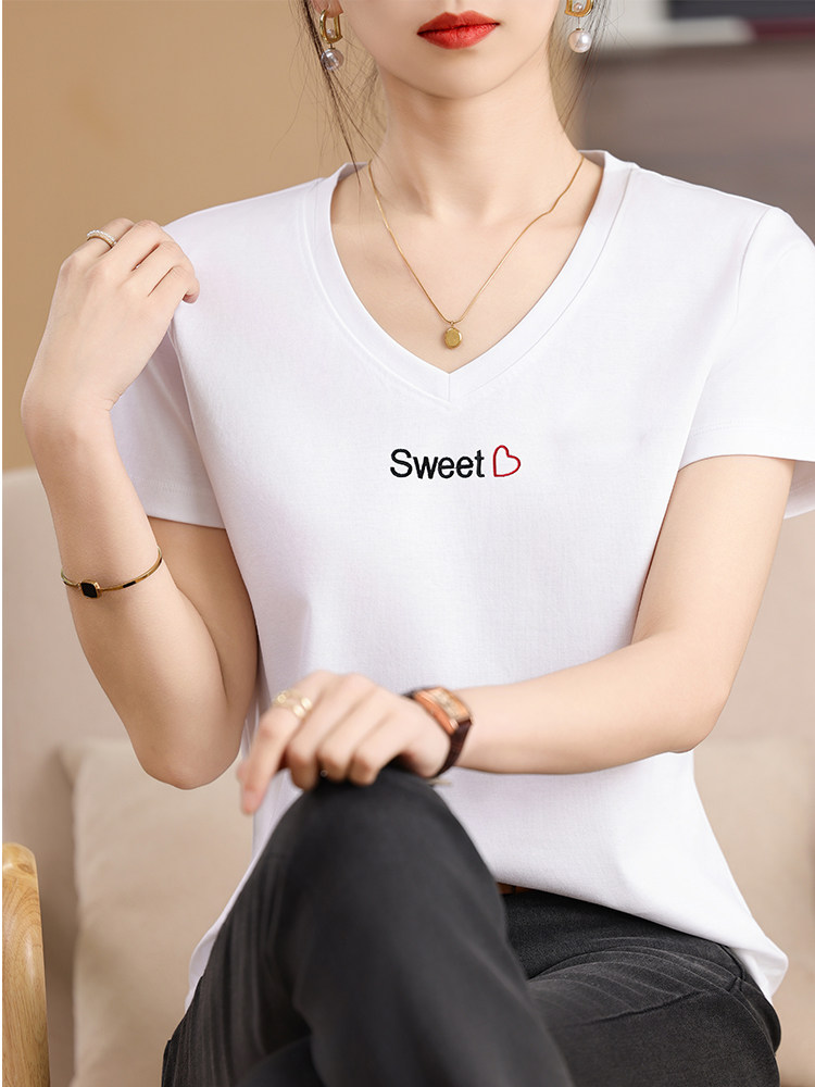 刺绣SWEET工艺小众个性舒适棉T,女装T恤,元素羊绒