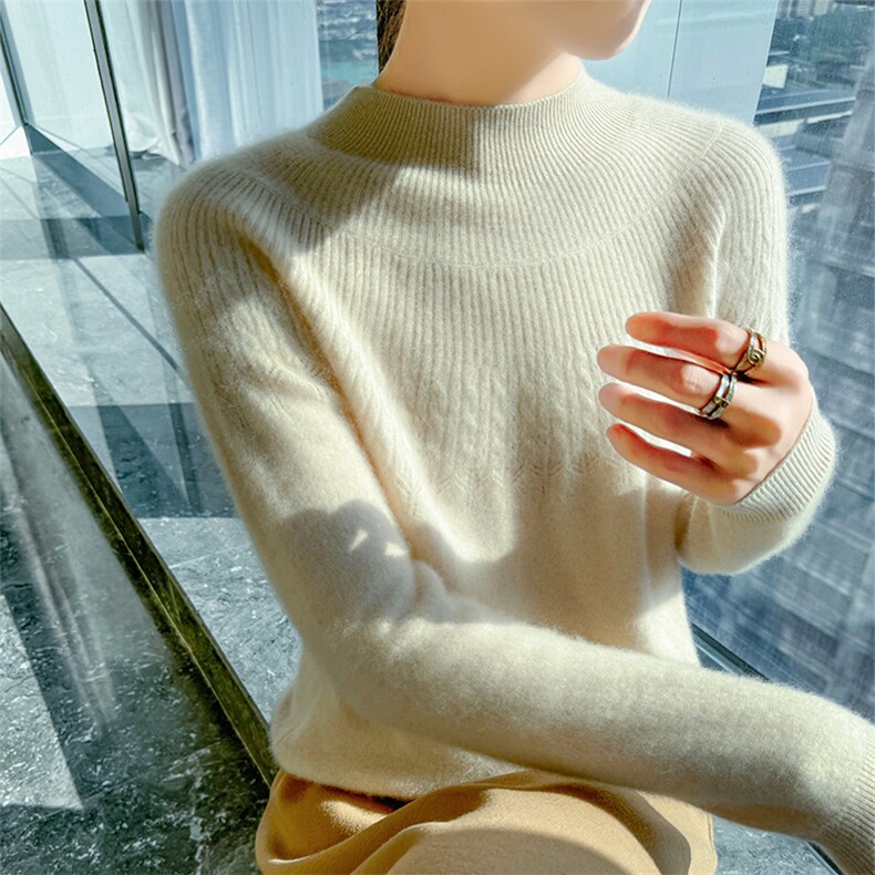 秋冬新款女士半高领纯色针织衫套头上衣女时尚,针织衫/毛衣,宇灿羊绒