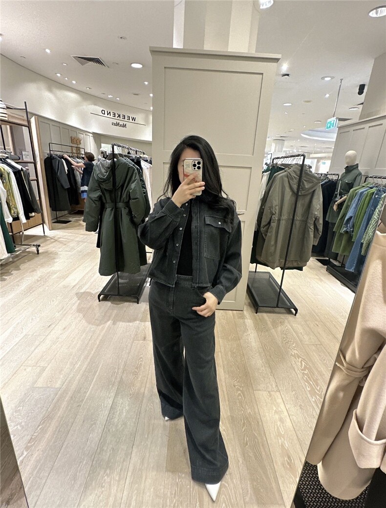 春季新款翻盖口袋洗水棉质牛仔衬衫,女装衬衫,湘姗