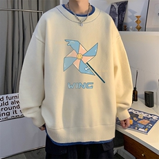 控78假两件毛衣男大码加绒针织衫男毛线衣M80112-P55加绒P70，男装针织衫/毛衣，电商A040