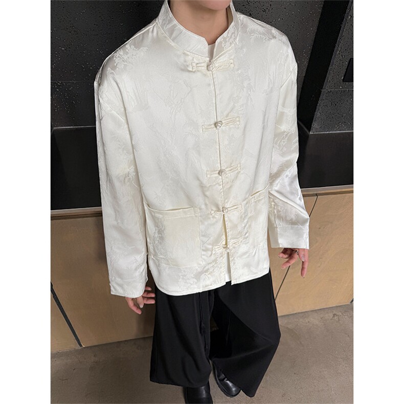 2025秋装新款男士风新中式提花撞色长袖衬衫开衫KS513-P85控98,男装衬衫,电商A021