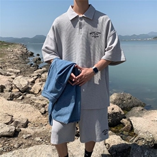 夏季休闲运动套装男短袖短裤潮牌翻领polo衫港风套装TZ088-P42，男装Polo衫，星座1001-1
