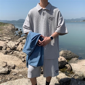 夏季休闲运动套装男短袖短裤潮牌翻领polo衫港风套装 TZ088-P42图片