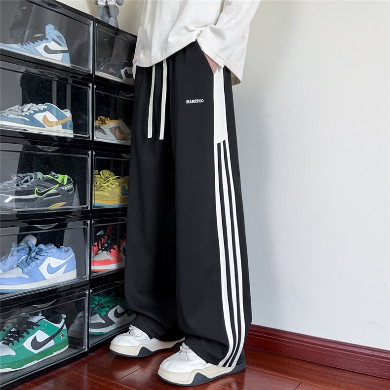 X416B-1-KL3208-特P35限78美式三条杠侧边条纹垂感直筒男运动长裤，女装休闲裤，星座416B-1