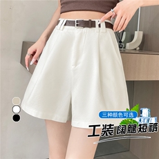 棉麻工装短裤女夏季薄款高腰韩版宽松休闲阔腿裤小个子时尚热裤潮，女装休闲裤，梦白服饰厂