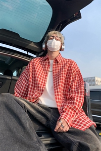 韩版时尚休闲红色格子小众设计感衬衫上衣衬衣C2247-特价P35图片