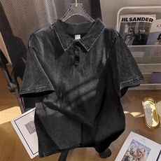 得物抖音高品质二开240克重磅纯棉美式复古水洗短袖T恤翻领POLO衫，男装T恤，电商A486-1