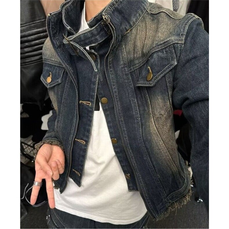 单排扣秋季外穿牛仔布毛边水洗蓝短款牛仔衣外套男长袖JK01,男装夹克,星座1116A（原606A-3）