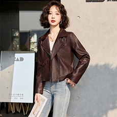 短款小皮衣外套女2025新款春秋气质休闲百搭翻领PU皮机车夹克上衣，女装皮衣，魅丽静蓝