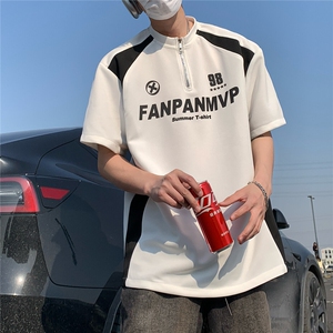 2026夏装新款薄款金属拉链拼接印花五分袖T恤 T6605/特P30 白色5图片