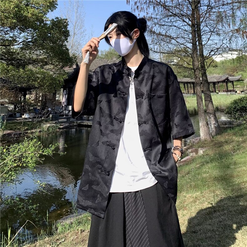 新中式男装风衬衫男短袖浮雕白色衬衣改良中山装外套CW1282,男装衬衫,星座1116A-1（原606A）