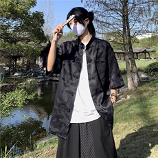 新中式男装风衬衫男短袖浮雕白色衬衣改良中山装外套CW1282，男装衬衫，星座1116A-1（原606A）