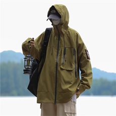 三防山系冲锋衣潮牌男春秋新户外露营纯色连帽夹克外套GA6601P67，男装夹克，星座1013-5