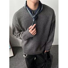 慵懒文艺冬季百搭宽松慵懒风假两件撞色灰色圆领针织毛衣M5807，男装针织衫/毛衣，星座1116A（原606A-3）