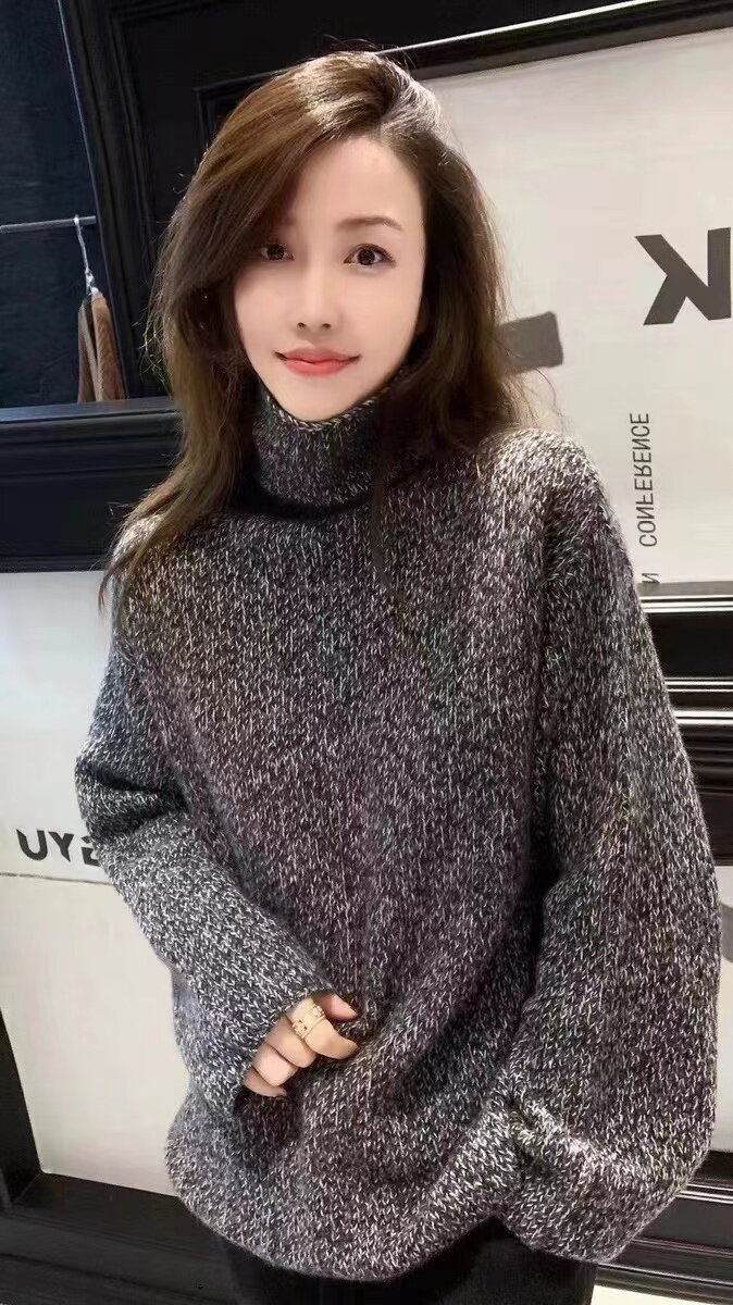 时尚高领纯色宽松毛衣气质简约百搭针织衫显瘦长袖女装外套,女装羊毛衫,鑫之绒