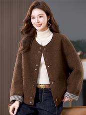 2025冬季时尚简约大方气质优雅显瘦休闲百搭潮流皮毛一体外套，女装羊羔毛/颗粒绒，独衣靓