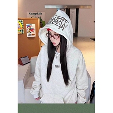 美式手写刺绣连帽卫衣男女加绒春秋季高街潮牌情侣宽松上衣帽衫，男装卫衣，星座506A