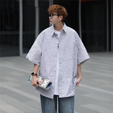 日系五分袖春夏季新款衬衫潮流慵懒男方领宽松型衬衫C4031P28，男装衬衫，星座1116-2