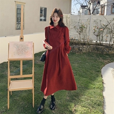新品2C273-1105-P165-K268红色新中式灯芯绒吊带连衣裙两件套，女装连衣裙，2C273