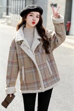 棉衣/棉服棉衣2021新款冬仿羊羔毛中长款工装女外套，女装棉衣/棉服，瑶迪依秀