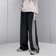 美式hiphop拼接条纹运动裤男女潮牌高街直筒工装裤阔腿宽松休闲裤，男装休闲裤，星座1013