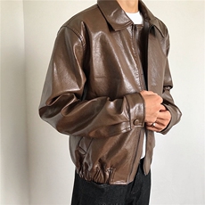 W10327-P70网图现货高街风设计感Pu皮衣复古风机车服皮夹克外套，男装皮衣，星座1608