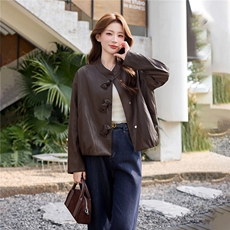 韩风糖果按扣皮衣外套女2026新款春气质小立领PU夹克上衣女外套，女装皮衣，流量+