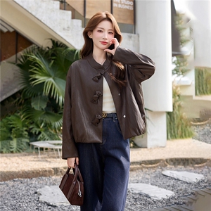 韩风糖果按扣皮衣外套女2026新款春气质小立领PU夹克上衣女外套，女装皮衣，流量+