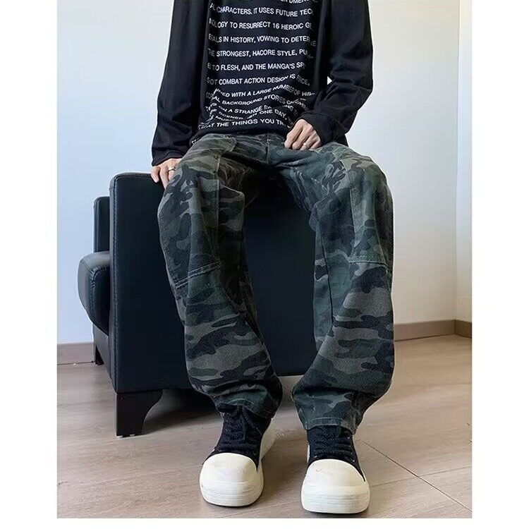 迷彩工装牛仔裤男生秋季新款裤子宽松直筒阔腿长裤子N7007/P42,男装牛仔裤,星座506