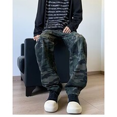 迷彩工装牛仔裤男生秋季新款裤子宽松直筒阔腿长裤子N7007/P42，男装牛仔裤，星座506