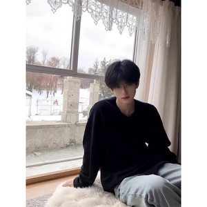 重磅秋冬男女纯色打底针织衫圆领套头半高领毛衣美式复古休闲上衣图片
