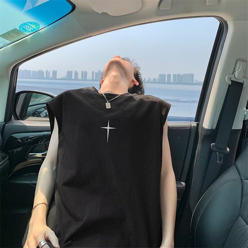 白色纯棉背心男夏季薄款欧美潮牌坎肩无袖t恤少年感运动健身汗衫,男装背心/马甲,电商B245