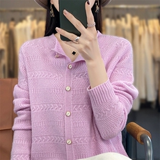 连帽100%羊毛开衫女秋冬新款带兜针织毛衣帽衫外套宽松羊绒衫上衣，女装羊毛衫，琳尚羊绒