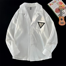 806-P38小众设计感垫肩衬衫男痞帅韩版潮牌古巴领休闲薄白色衬衣，男装衬衫，电商B323A