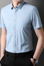 QLM18266男士夏季新款短袖格子衬衣百搭青年休闲衬衫修身免烫，男装衬衫，电商B360